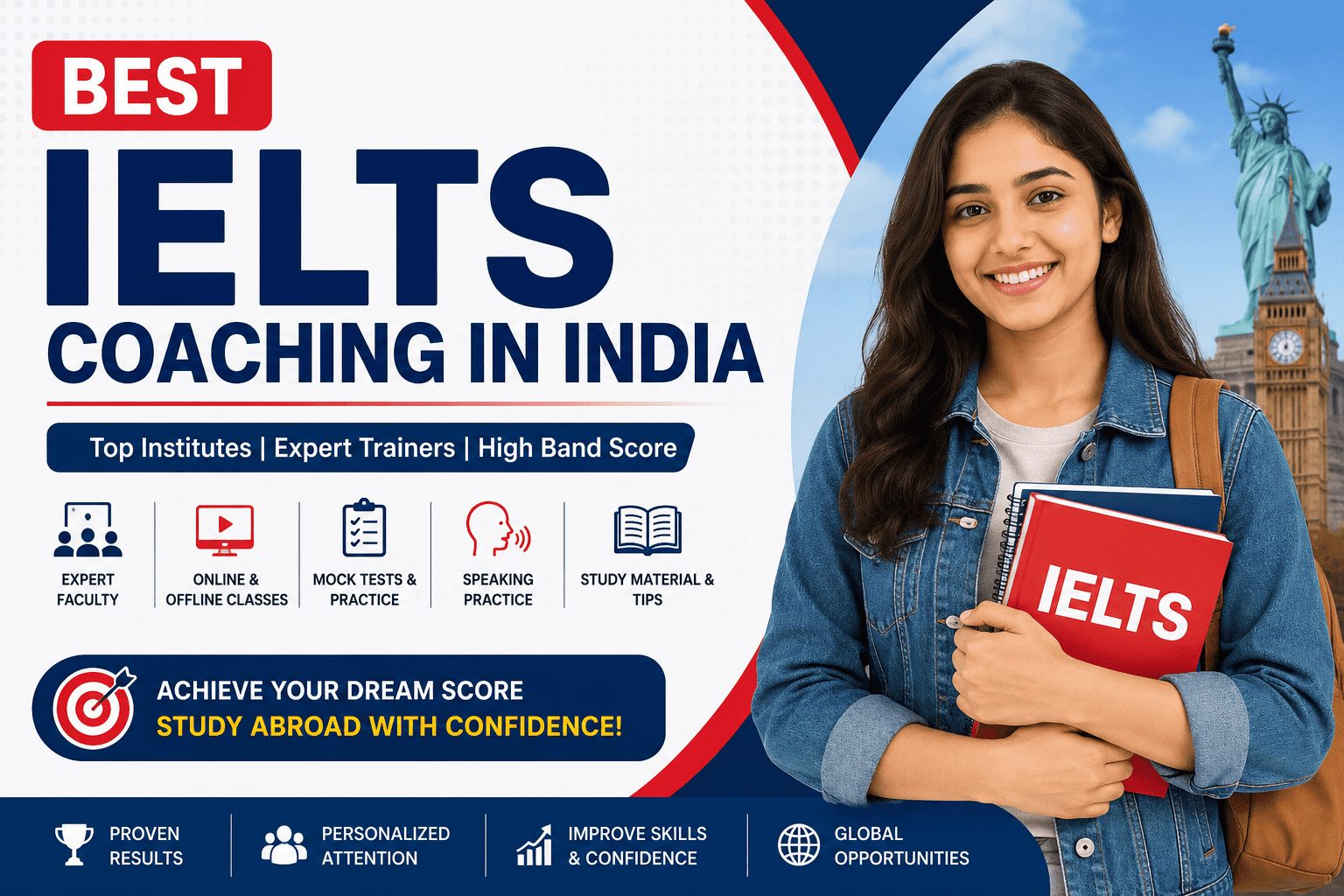 Best IELTS coaching in India with expert trainers, online and offline IELTS classes, mock tests, and study abroad preparation for high band scores.