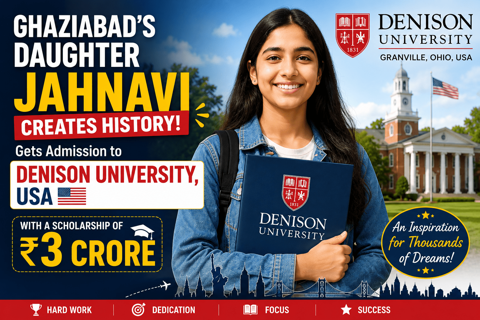 Ghaziabad’s daughter Jahnavi gets admission to Denison University USA with ₹3 crore scholarship