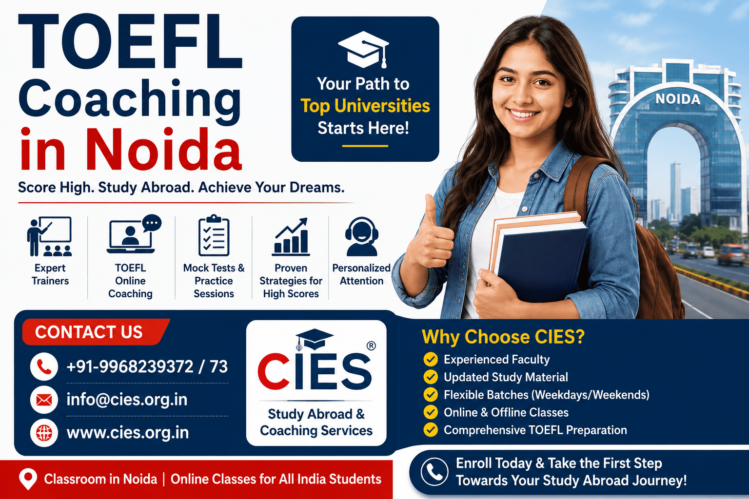 Best TOEFL coaching in Noida with expert trainers and TOEFL online coaching by CIES