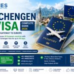 Schengen Visa Guide 2026 for Indian applicants showing Europe travel, passport, documents, requirements, fees, and application process by CIES.