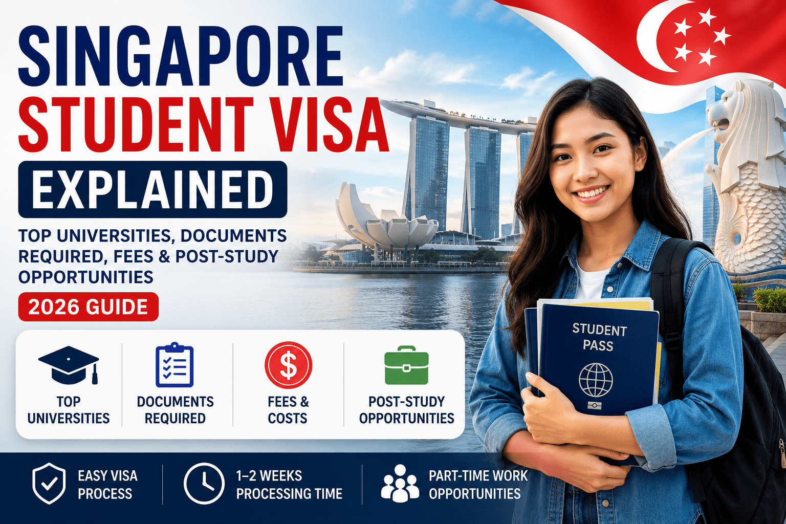 Singapore Student Visa 2026 guide covering documents, fees, top universities and post-study work opportunities
