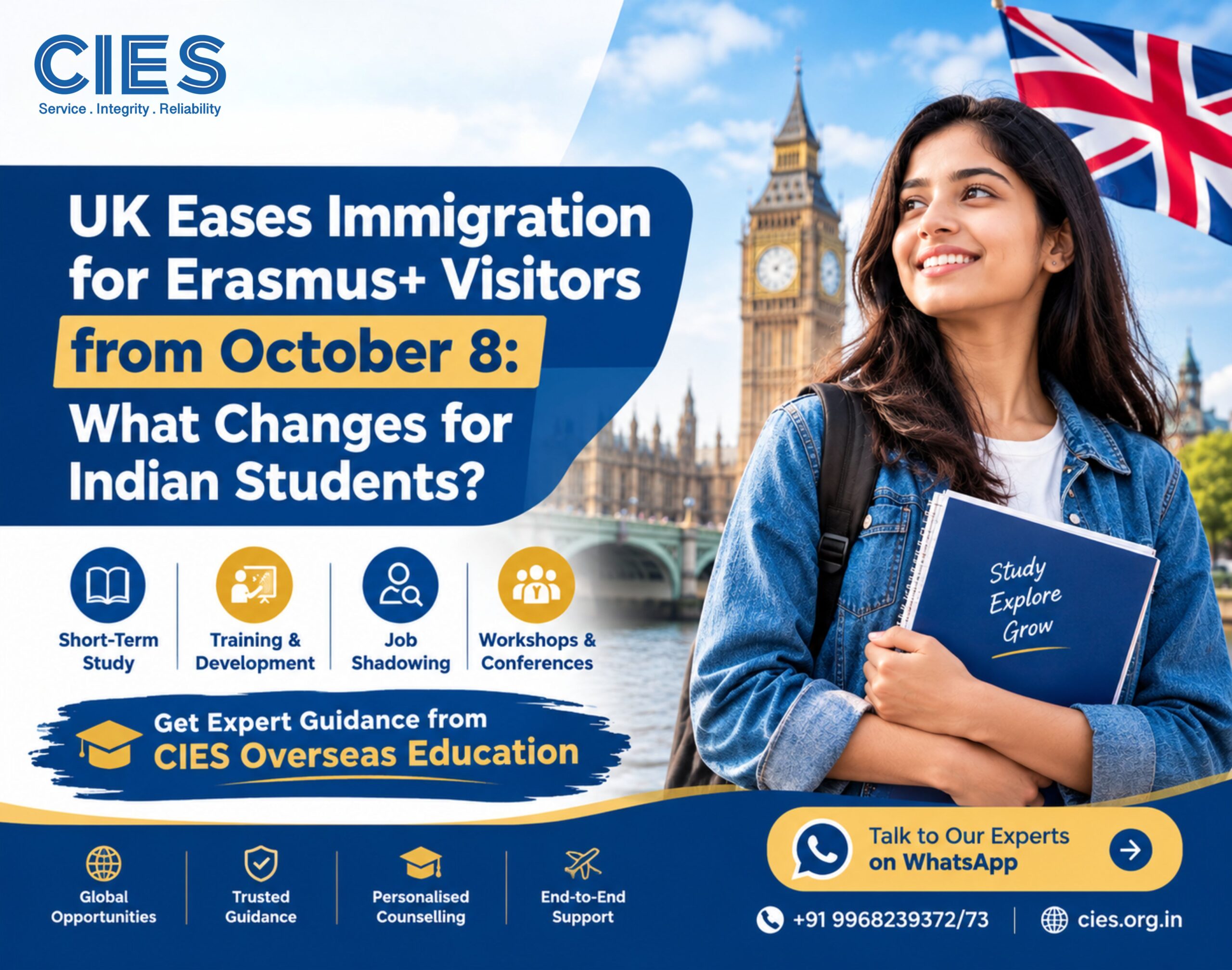 UK Erasmus+ immigration changes from October 8, 2026, for Indian students